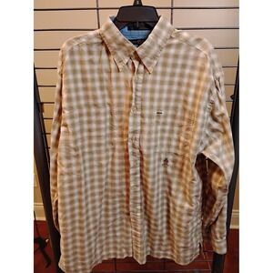 Vintage Tommy Hilfiger Mens XL Plaid ButtonDown Shirt TanWhite Crest Logo Cotton